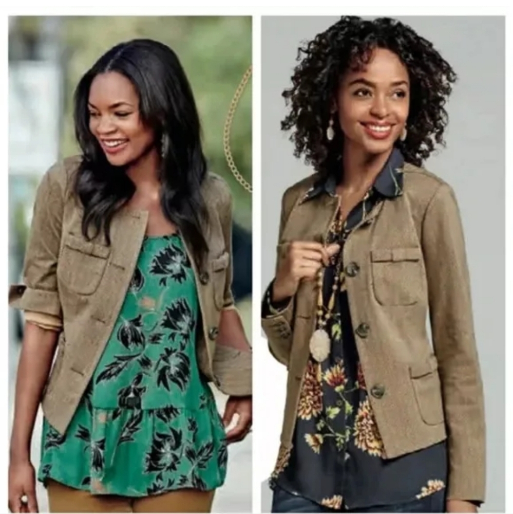 Cabi Brown Penny Pocket Button-Up Blazer Herringbone Ponte  X-Small